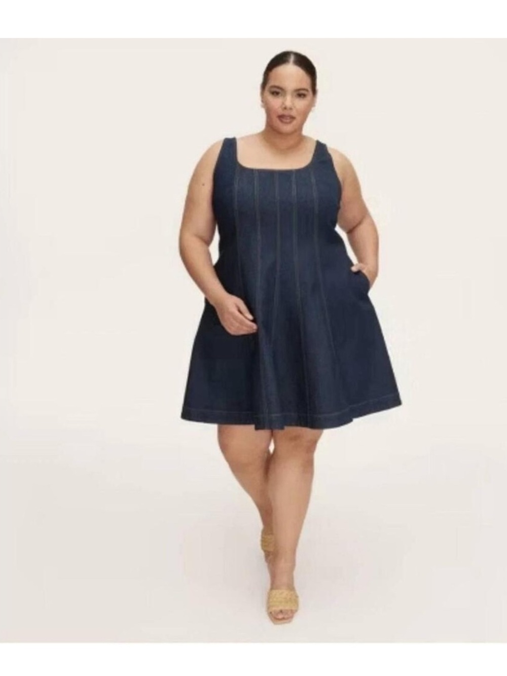 kate spade dark Navy Denim Scoop-Neck A-Line Mini Dress